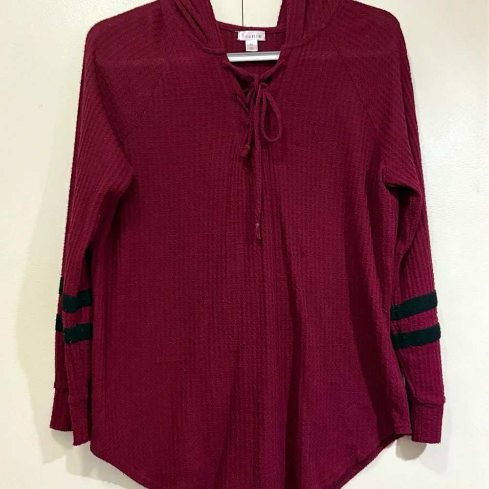 Flirtitude Maroon Tie Front Tunic Sweatshirt with hood
